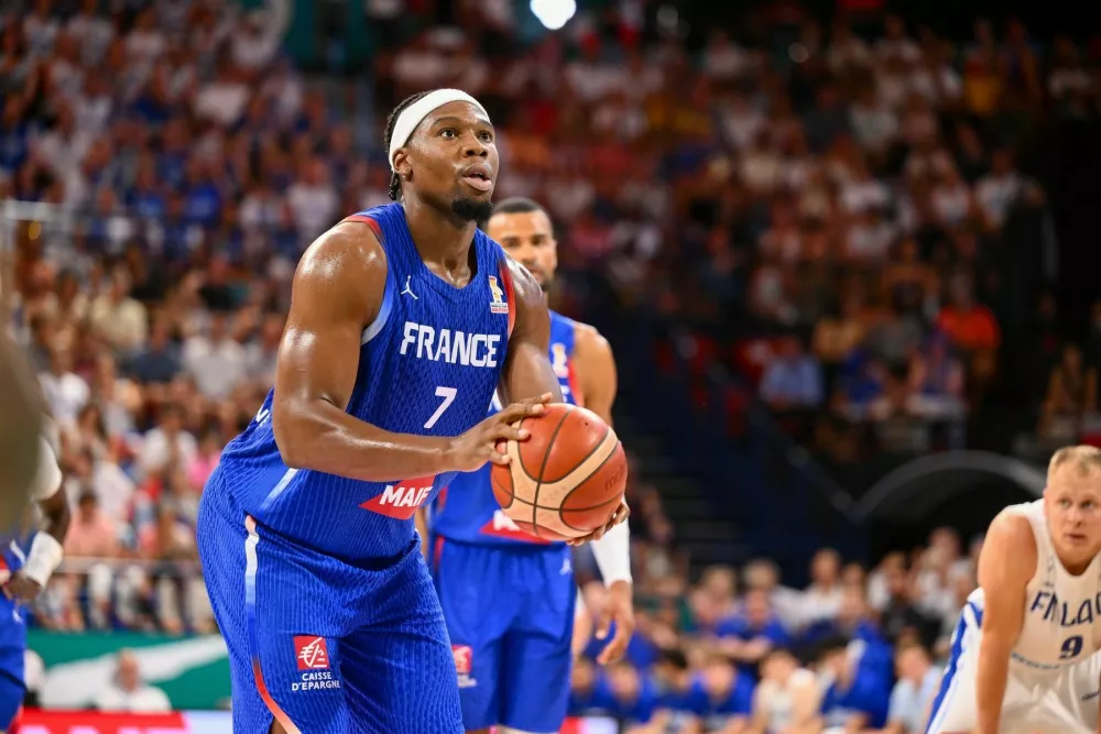 YABUSELE Guerschon of France during the FIBA 2027 World Cup qualifying match between France and Finland at Palais des Sports on July 6, 2026 in Pau, France.,Image: 1115212841, License: Rights-managed, Restrictions: *** World Rights Except Belgium and France *** BELOUT FRAOUT, Model Release: no / Foto: Profimedia
