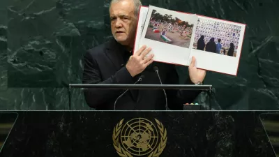 Iran's President Masoud Pezeshkian addresses the 81st United Nations General Assembly (UNGA) at UN headquarters in New York City, US, September 23, 2026. REUTERS/CAITLIN OCHS