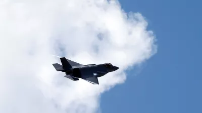 An F35 fighter jet from the Vermont Air National Guard's 134th fighter squadron flies by for the first time as part of NATO's security policy at Skopje Airport, North Macedonia June 17, 2022.REUTERS/Ognen Teofilovski