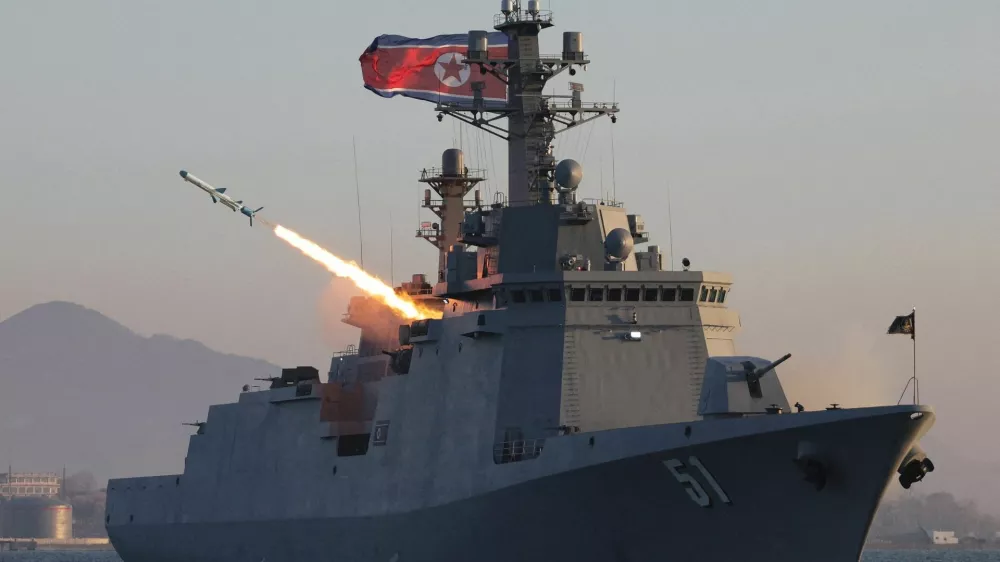 A missile is fired during a test-fire of strategic cruise missiles and anti-warship missiles from the destroyer Choe Hyon, North Korea, April 12, 2026, in this photo released by North Korea's Korean Central News Agency (KCNA), April 14, 2026. KCNA via REUTERS ATTENTION EDITORS - THIS IMAGE WAS PROVIDED BY A THIRD PARTY. REUTERS IS UNABLE TO INDEPENDENTLY VERIFY THIS IMAGE. NO THIRD PARTY SALES. SOUTH KOREA OUT. NO COMMERCIAL OR EDITORIAL SALES IN SOUTH KOREA.   TPX IMAGES OF THE DAY