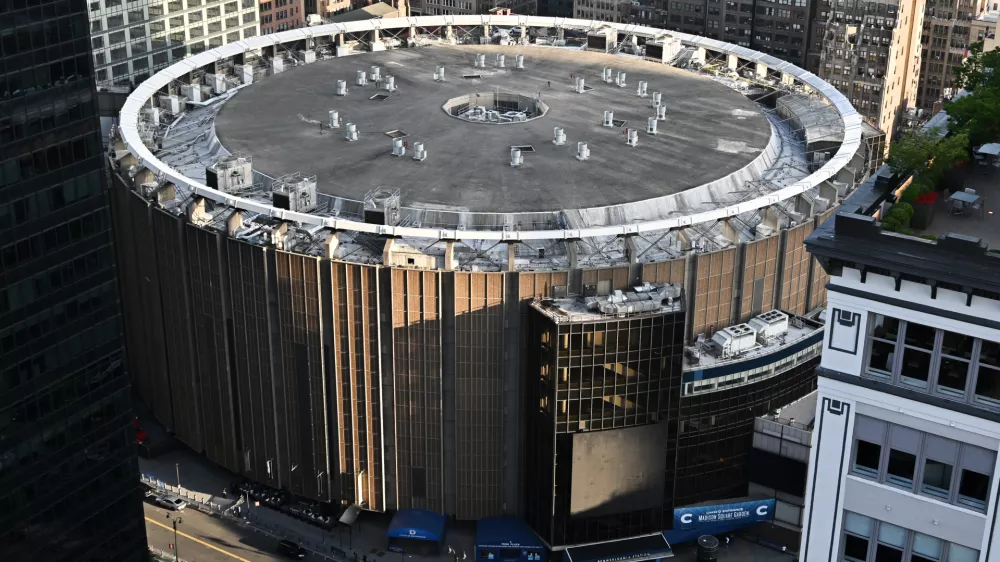 Aerial view of Madison Square Garden ahead of a reported wedding between singer Taylor Swift and National Football League player Travis Kelce on Thursday, July 2, 2026, in New York. (Photo by Evan Agostini/Invision/AP)