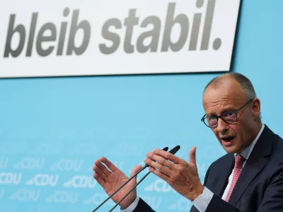 German Chancellor and Christian Democratic Union (CDU) leader Friedrich Merz speaks during a CDU election campaign rally for his party's top candidate Stefan Evers before state elections in Berlin, Germany, September 17, 2026. REUTERS/Fabrizio Bensch