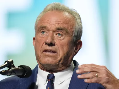 FILE - Health and Human Services Secretary Robert F. Kennedy Jr., speaks at the Republican convention, Sept. 10, 2026, in Dallas. (AP Photo/Alex Brandon, File)