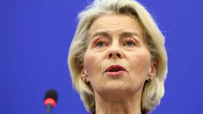 European Commission President Ursula von der Leyen attends a press conference with Executive Vice-President of the European Commission for Technological Sovereignty, Security, and Democracy Henna Virkkunen (not pictured) to present the EU Kids Act, in Strasbourg, France September 17, 2026. REUTERS/Yves Herman