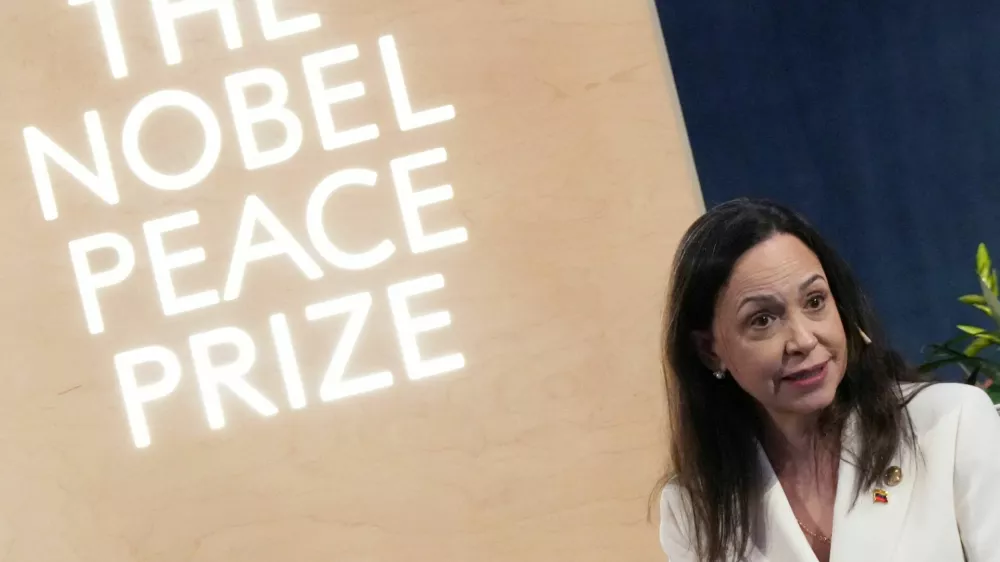 Nobel Peace Prize 2025 laureate Maria Corina Machado attends a press conference at the Grand Hotel in Oslo, Norway, December 11, 2025. REUTERS/Tom Little