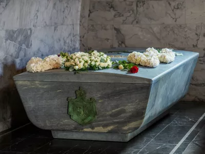 The sarcophagus of Norway's late King Harald V is seen in the crypt of the palace church in Oslo, Norway, on September 18, 2026.,Image: 1136091606, License: Rights-managed, Restrictions: Norway OUT, Model Release: no / Foto: Profimedia