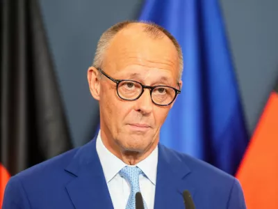 German Chancellor Friedrich Merz speaks to media at the Christian Democratic Union party headquarters in Berlin, Germany, Sunday, Sept. 20, 2026. (AP Photo/Markus Schreiber)