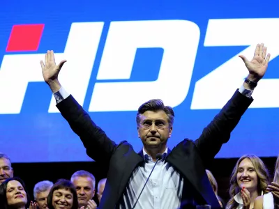 FILE PHOTO: Andrej Plenkovic, president of Croatian Democratic Union (HDZ), waves to his supporters during an election rally in Zagreb, Croatia, September 8, 2016. REUTERS/Antonio Bronic/File PictureRTSRLBI/File Photo