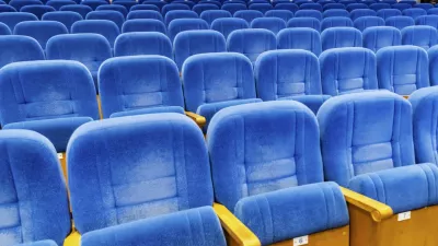 Rows of empty blue velvet seat in theater. Concept of social distancing and waiting for event start. Modern auditorium interior for cinema, conference, lecture and performance show,Image: 1129819509, License: Royalty-free, Restrictions:, Model Release: no 