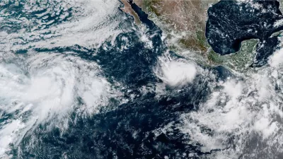This photo provided by NOAA shows Hurricane Polo intensifying in the Pacific Ocean off the coast of Mexico on Monday, Sept. 21, 2026. (NOAA via AP)