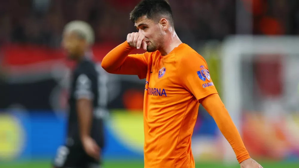 Soccer Football - UEFA Europa League - Bayer Leverkusen v Celje - BayArena, Leverkusen, Germany - September 16, 2026 Celje's Svit Seslar reacts REUTERS/Thilo Schmuelgen