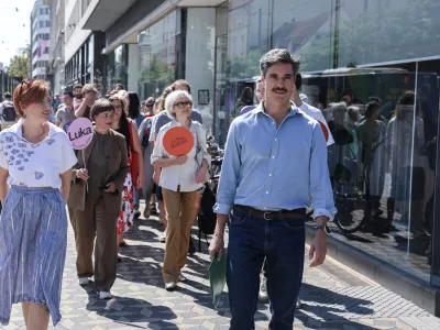 Luka Mesec, Asta Vrečko- 02.09.2026 - kandidat Levice Luka Mesec predstavil programski okvir, s katerim se podaja v boj za ljubljanskega župana//FOTO: Jaka Gasar