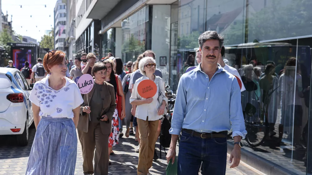 Luka Mesec, Asta Vrečko- 02.09.2026 - kandidat Levice Luka Mesec predstavil programski okvir, s katerim se podaja v boj za ljubljanskega župana//FOTO: Jaka Gasar