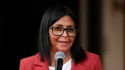 FILE PHOTO: Venezuela's interim President Delcy Rodriguez speaks as she meets with U.S. Interior Secretary Doug Burgum (not pictured), in Caracas, Venezuela, March 4, 2026. REUTERS/Leonardo Fernandez Viloria/File Photo