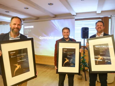   ELMONT BLED- Boris Žnidar, ALPINIA- Jure Repan&scaron;ek, GENIS- Janko &Scaron;tefančič,   24.9.2026 -- Gazela 2026 - Gorenjska Gazela regijski izbor najbolj&scaron;ih najhitreje rastočih podjetij &ndash; razglasitev Gorenjske gazele - Hotel Lovec BledFoto: Luka Cjuha​24.9.2026 -- Gazela 2026 - Gorenjska Gazela regijski izbor najbolj&scaron;ih najhitreje rastočih podjetij &ndash; razglasitev Gorenjske gazele - Hotel Lovec BledFoto: Luka Cjuha​