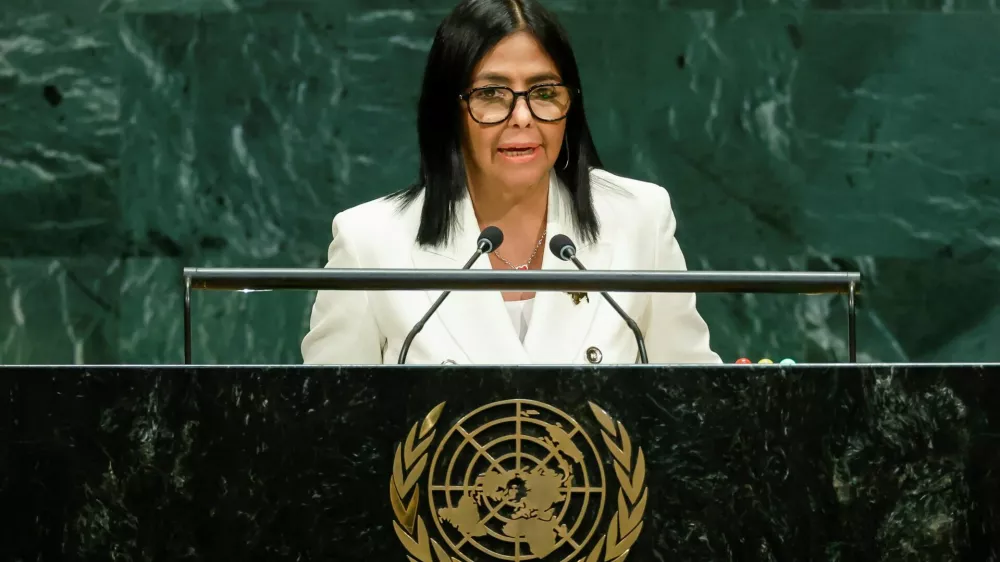 Venezuela's interim President Delcy Rodriguez addresses the 81st United Nations General Assembly at UN headquarters in New York City, US, September 23, 2026. REUTERS/Eduardo Munoz