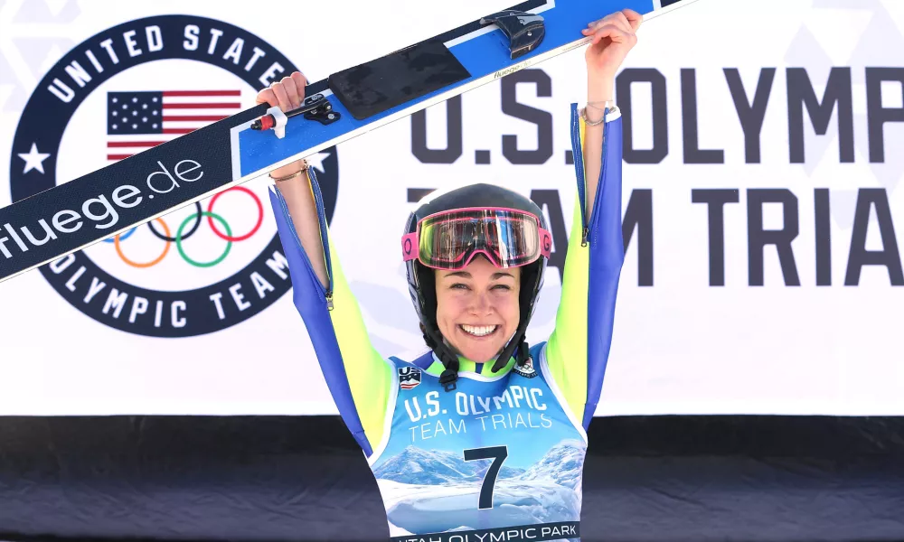 PARK CITY, UT - DECEMBER 31: Sarah Hendrickson celebrates on the medals podium after winning the U.S. Womens Ski Jumping Olympic Trials on December 31, 2017 at Utah Olympic Park in Park City, Utah. Matthew Stockman,Image: 358955761, License: Rights-managed, Restrictions:, Model Release: no 