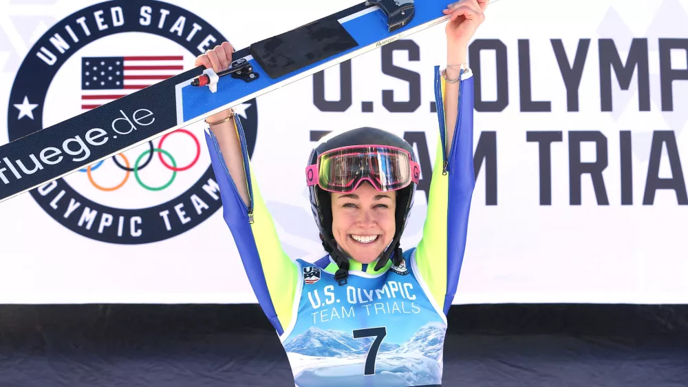PARK CITY, UT - DECEMBER 31: Sarah Hendrickson celebrates on the medals podium after winning the U.S. Womens Ski Jumping Olympic Trials on December 31, 2017 at Utah Olympic Park in Park City, Utah. Matthew Stockman,Image: 358955761, License: Rights-managed, Restrictions:, Model Release: no 
