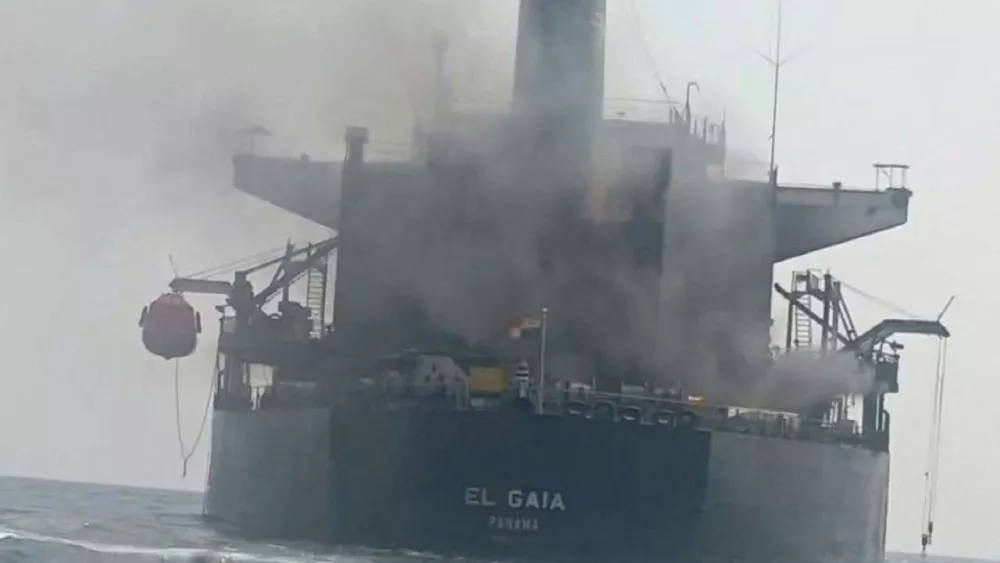 A still image from handout video released on September 15, 2026, said to show a damaged Panamanian-flagged oil tanker "El Gaia" following an incident in Strait of Hormuz. Iran's Revolutionary Guard said the tanker was hit by sea mines as it passed through a prohibited zone south of the Strait of Hormuz, a claim the U.S. military disputed, saying the vessel was struck by an Iranian missile "last month and rendered inoperable." IRIB/Handout via REUTERS. THIS IMAGE HAS BEEN SUPPLIED BY A THIRD PARTY. IRAN OUT. NO COMMERCIAL OR EDITORIAL SALES IN IRAN. ISRAEL OUT. NO COMMERCIAL OR EDITORIAL SALES IN ISRAEL. NO ACCESS FOR ISRAELI MEDIA. NO USE BBC PERSIAN. NO USE VOA PERSIAN. NO USE MANOTO. NO USE IRAN INTERNATIONAL. NO USE RADIO FARDA.  Verification Lines: Reuters verified the identity of the oil tanker as "El Gaia" with the mast, funnel and bridge that matched archive imagery. The date of the video could not be verified but matches reports of damage on the oil tanker on September 12, and no older versions of the video were found online before September 15.   TPX IMAGES OF THE DAY