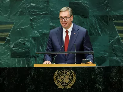 Serbian President Aleksandar Vucic addresses the 81st United Nations General Assembly at UN headquarters in New York City, US, September 23, 2026. REUTERS/Eduardo Munoz