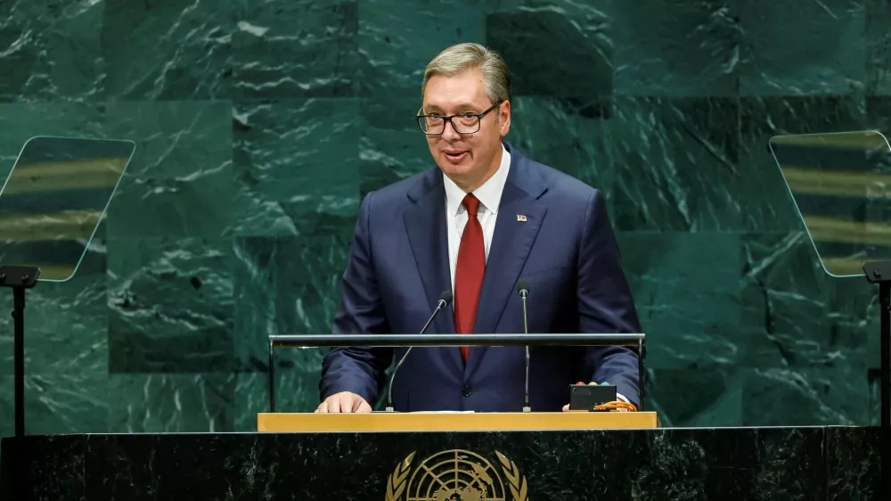 Serbian President Aleksandar Vucic addresses the 81st United Nations General Assembly at UN headquarters in New York City, US, September 23, 2026. REUTERS/Eduardo Munoz