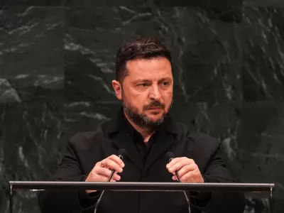 Ukraine's President Volodymyr Zelenskyy speaks during the 81st session of the United Nations General Assembly at United Nations headquarters, Wednesday, Sept. 23, 2026. (AP Photo/Heather Khalifa)