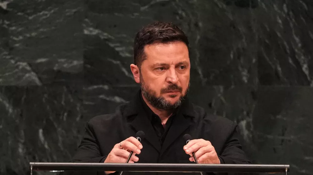 Ukraine's President Volodymyr Zelenskyy speaks during the 81st session of the United Nations General Assembly at United Nations headquarters, Wednesday, Sept. 23, 2026. (AP Photo/Heather Khalifa)