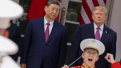 US President Donald Trump and Chinese President Xi Jinping attend a ceremony near the colonnade in the White House in Washington, D.C., US, September 24, 2026. REUTERS/Jonathan Ernst
