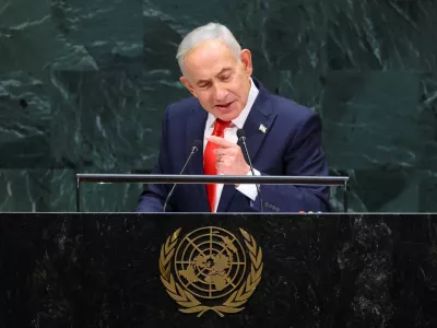 Israeli Prime Minister Benjamin Netanyahu addresses the 81st United Nations General Assembly (UNGA) at UN headquarters in New York City, US, September 24, 2026.  REUTERS/Mike Segar