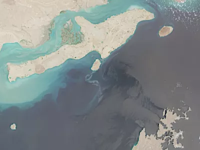A satellite image shows Qeshm Island following suspected oil spills at sea, off the coast of Iran, August 10, 2026. European Union/Copernicus Sentinel-2/Handout via REUTERS THIS IMAGE HAS BEEN SUPPLIED BY A THIRD PARTY. MANDATORY CREDIT.