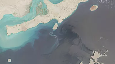 A satellite image shows Qeshm Island following suspected oil spills at sea, off the coast of Iran, August 10, 2026. European Union/Copernicus Sentinel-2/Handout via REUTERS THIS IMAGE HAS BEEN SUPPLIED BY A THIRD PARTY. MANDATORY CREDIT.
