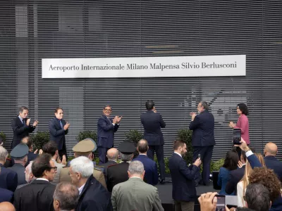 Italy's second-busiest airport, Milan Malpensa, is officially named after the late former Premier Silvio Berlusconi, in Somma Lombardo, Italy, Friday, Sept. 25, 2026. (Marco Ottico/LaPresse via AP)
