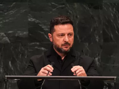 Ukraine's President Volodymyr Zelenskyy speaks during the 81st session of the United Nations General Assembly at United Nations headquarters, Wednesday, Sept. 23, 2026. (AP Photo/Heather Khalifa)