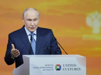 Russian President Vladimir Putin speaks at the 12th St. Petersburg International United Cultures Forum in Saint Petersburg, Russia, September 25, 2026. REUTERS/Anastasia Barashkova