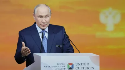 Russian President Vladimir Putin speaks at the 12th St. Petersburg International United Cultures Forum in Saint Petersburg, Russia, September 25, 2026. REUTERS/Anastasia Barashkova