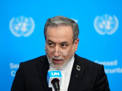 Iran's Foreign Minister Abbas Araghchi speaks to the media during the 81st session of the United Nations General Assembly at United Nations headquarters, Friday, Sept. 25, 2026. (AP Photo/Yuki Iwamura)