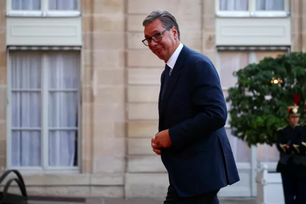 Serbian President Aleksandar Vucic arrives for the International Space Summit dinner at the Elysee Palace in Paris, France, September 9, 2026. REUTERS/Sarah Meyssonnier