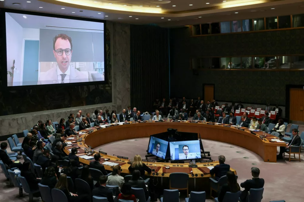 Dario Amodei co-founder of Anthropic via video link and OpenAI CEO Sam Altman address the United Nations Security Council during a session on Artificial Intelligence during the 81st United Nations General Assembly, at UN Headquarters in New York City, US, September 23, 2026. REUTERS/Brendan McDermid