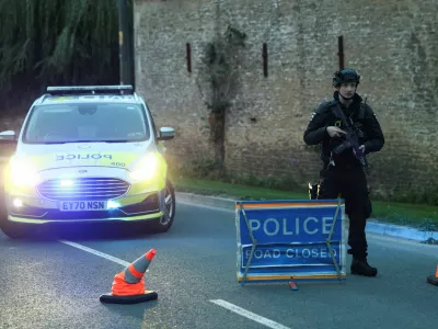 A police officer blocks a road near the RAF Fairford airbase, which hosts United States Air Force (USAF) personnel, in Fairford, Gloucestershire, Britain, September 27, 2026. REUTERS/Toby Shepheard