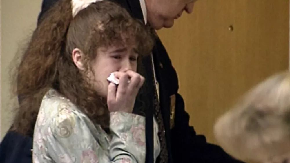 In this image from video provided by WBIR-TV, Christa Pike cries after being sentenced to death on March 30, 1996 in Knoxville, Tenn. (WBIR-TV via AP) 
