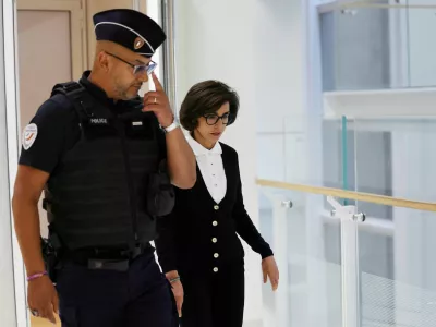 Rachida Dati, French politician and former Culture Minister, leaves during a break during the final day of hearings and closing arguments in her trial with former Renault-Nissan chairman and CEO Carlos Ghosn on corruption and abuse-of-power charges related to consulting fees, at the courthouse in Paris, France, September 28, 2026. REUTERS/Abdul Saboor