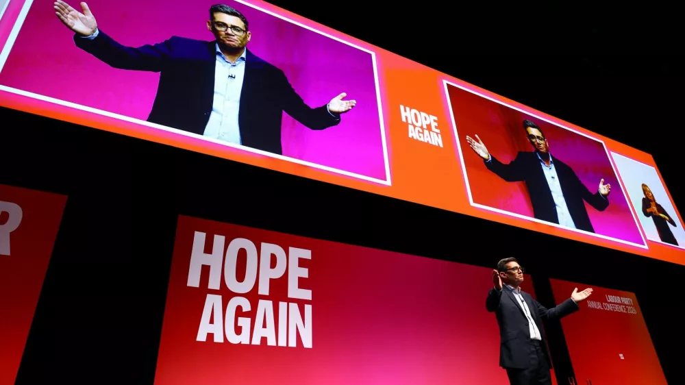 British Prime Minister Andy Burnham delivers his keynote speech at the Labour Party's annual conference in Liverpool, Britain, September 29, 2026. REUTERS/Phil Noble
