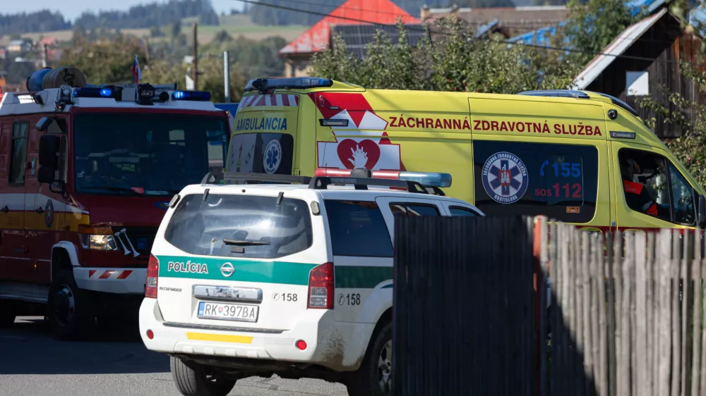 Ambulances are parked near the primary school building following a stabbing attack by a pupil in Staskov, Slovakia, Tuesday, Sept. 29, 2026. (Daniel Stehlik/TASR via AP)