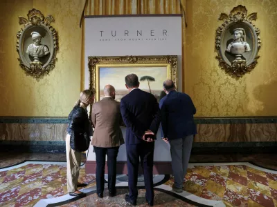 People view William Turner's 1835 painting "Rome, from Mount Aventine", presented by Sotheby's at Palazzo Rondinini, in Rome, Italy, September 29, 2026. REUTERS/Yara Nardi    TPX IMAGES OF THE DAY