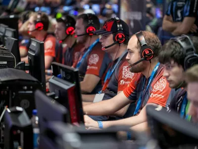 2AY2XAT Johannesburg, South Africa, 9th October - 2015: Gamers at their computers at an online gaming event. Esports event.