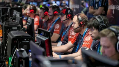 2AY2XAT Johannesburg, South Africa, 9th October - 2015: Gamers at their computers at an online gaming event. Esports event.