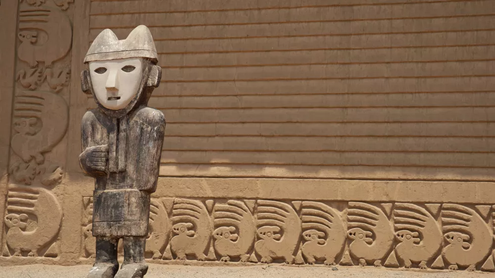 Remains of the historic city of Chan Chan near Trujillo in Peru. The city was the capital of the Chimu Kingdom which reached its apogee in the 15th Century. It is a UNESCO World Heritage Site.