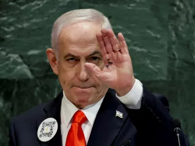 FILE PHOTO: Israeli Prime Minister Benjamin Netanyahu addresses the 80th United Nations General Assembly (UNGA) at U.N. headquarters in New York City, U.S., September 26, 2025. REUTERS/Jeenah Moon/File Photo