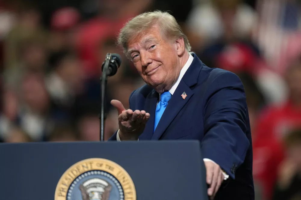 President Donald Trump speaks during a midterm election rally, Saturday, Oct. 3, 2026, in Vandalia, Ohio. (AP Photo/Joshua A. Bickel)