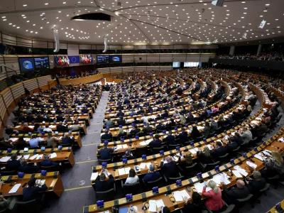 Members of the European Parliament attend a plenary session, in Brussels, Belgium March 26, 2026. REUTERS/Yves Herman